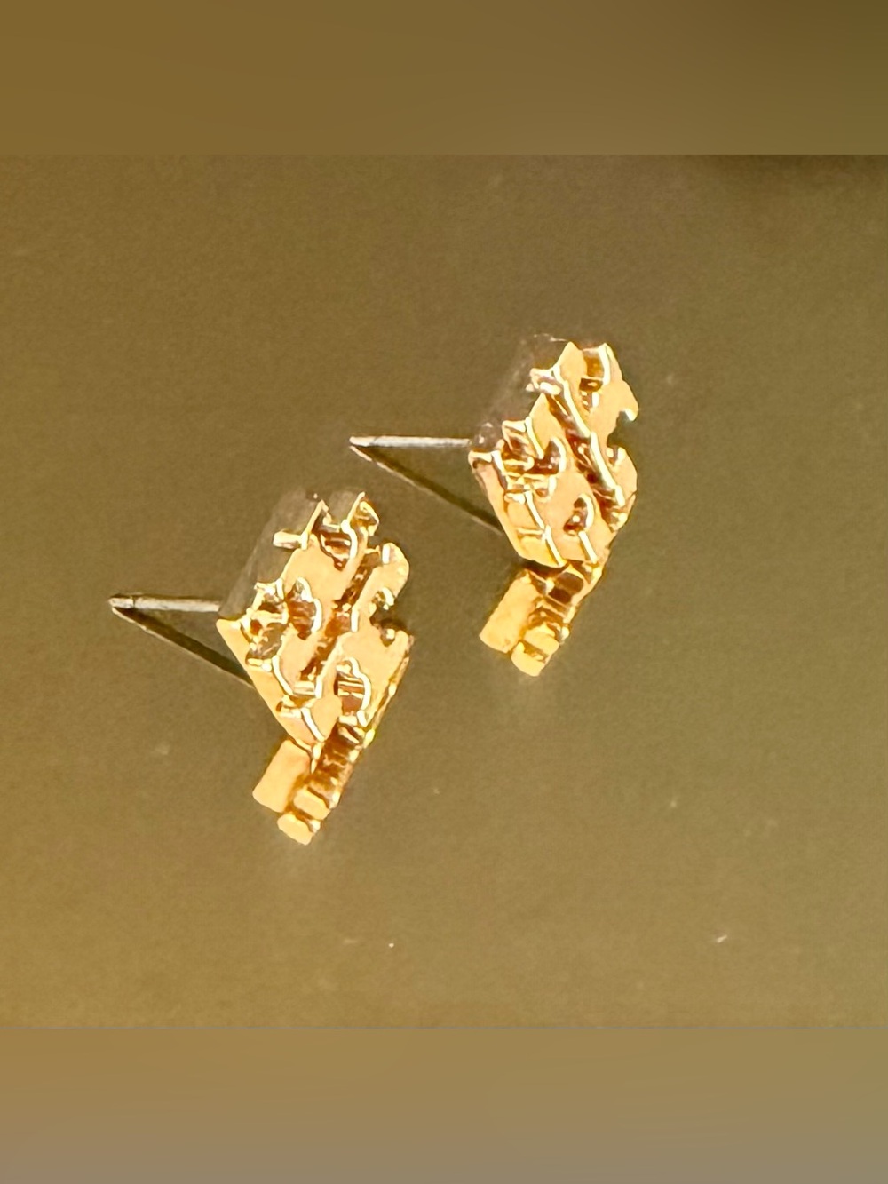 Tory Burch Gold Double T Logo Stud Earrings